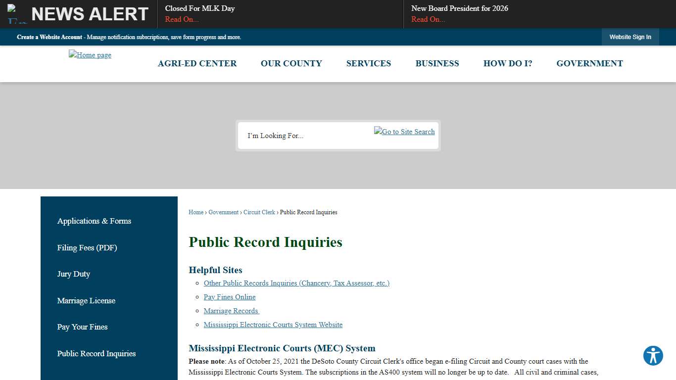 Public Record Inquiries | DeSoto County, MS - Official Website